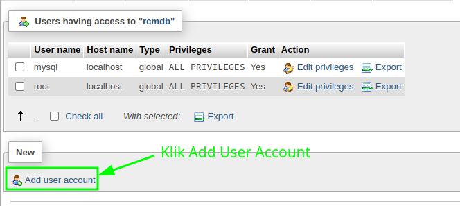 PhpMyAdmin New Database