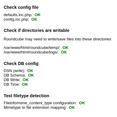 Roundcube Test Page Database Initialization